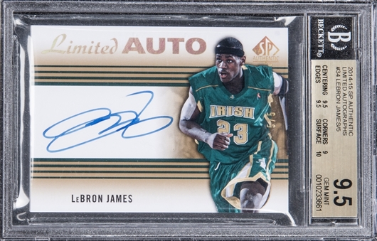 2014/15 SP Authentic Limited Autographs #34 LeBron James Signed Card (#5/5) – BGS GEM MINT 9.5/BGS 10